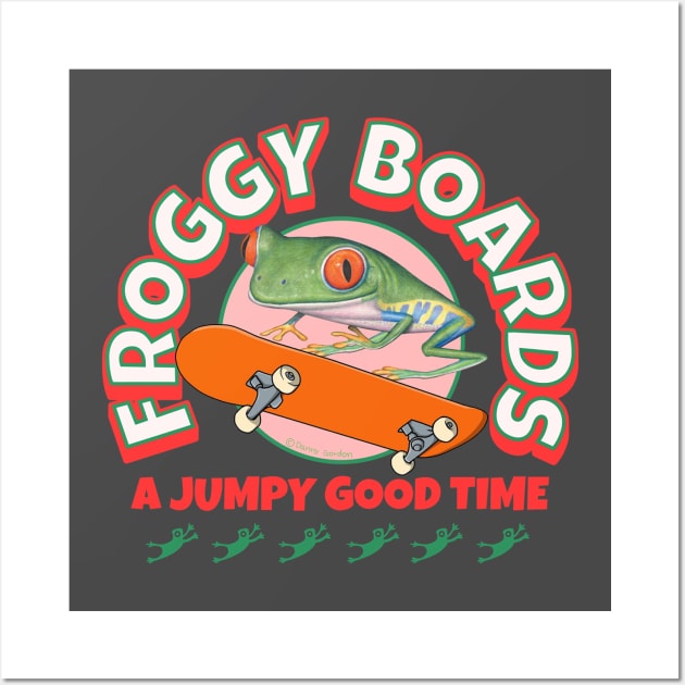 Funny Cute Red Eyed Tree Frog Riding Skateboard Wall Art by Danny Gordon Art